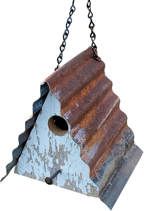 Rustic Reclaimed Corrugated Metal Roof Handcrafted Birdhouse